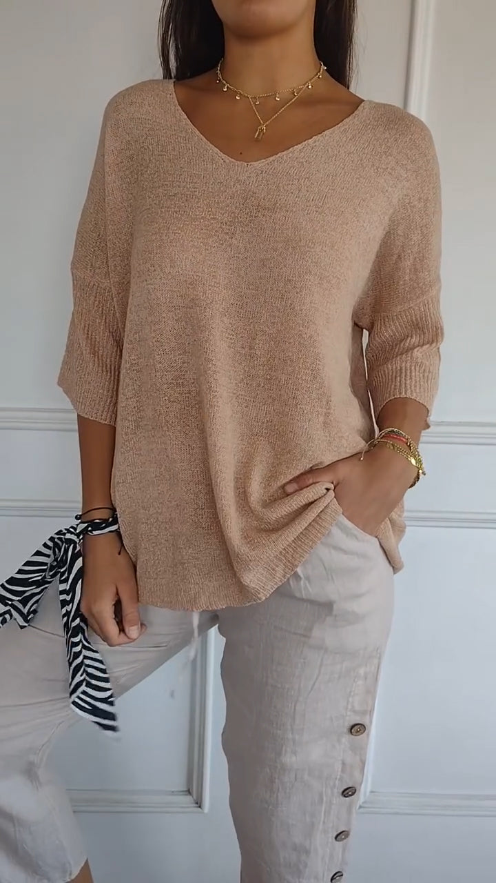 Mette™ | Strikket top med elegant V-udskæring