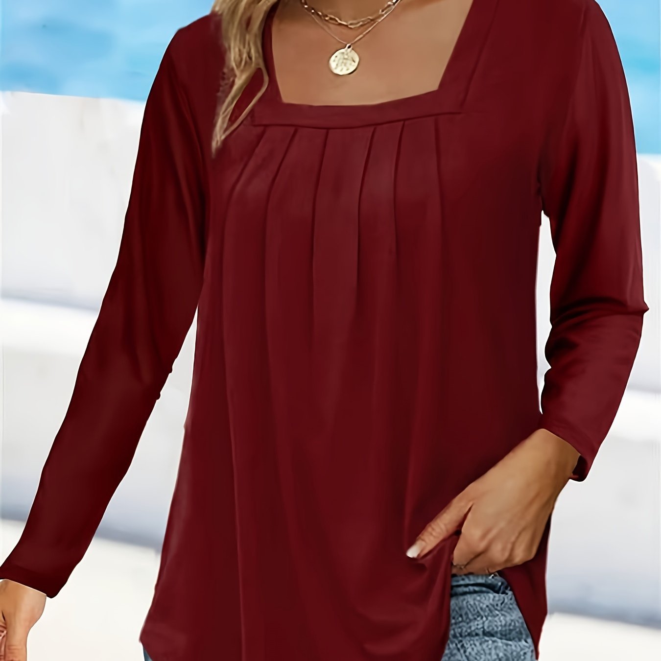 Cecilie™ | Langærmet bluse med firkantet hals