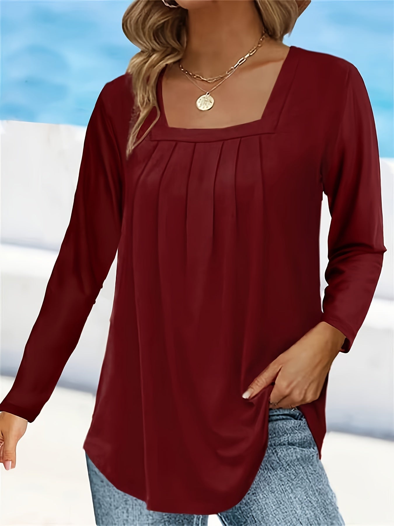Cecilie™ | Langærmet bluse med firkantet hals