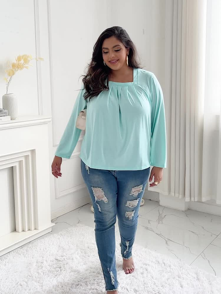 Cecilie™ | Langærmet bluse med firkantet hals