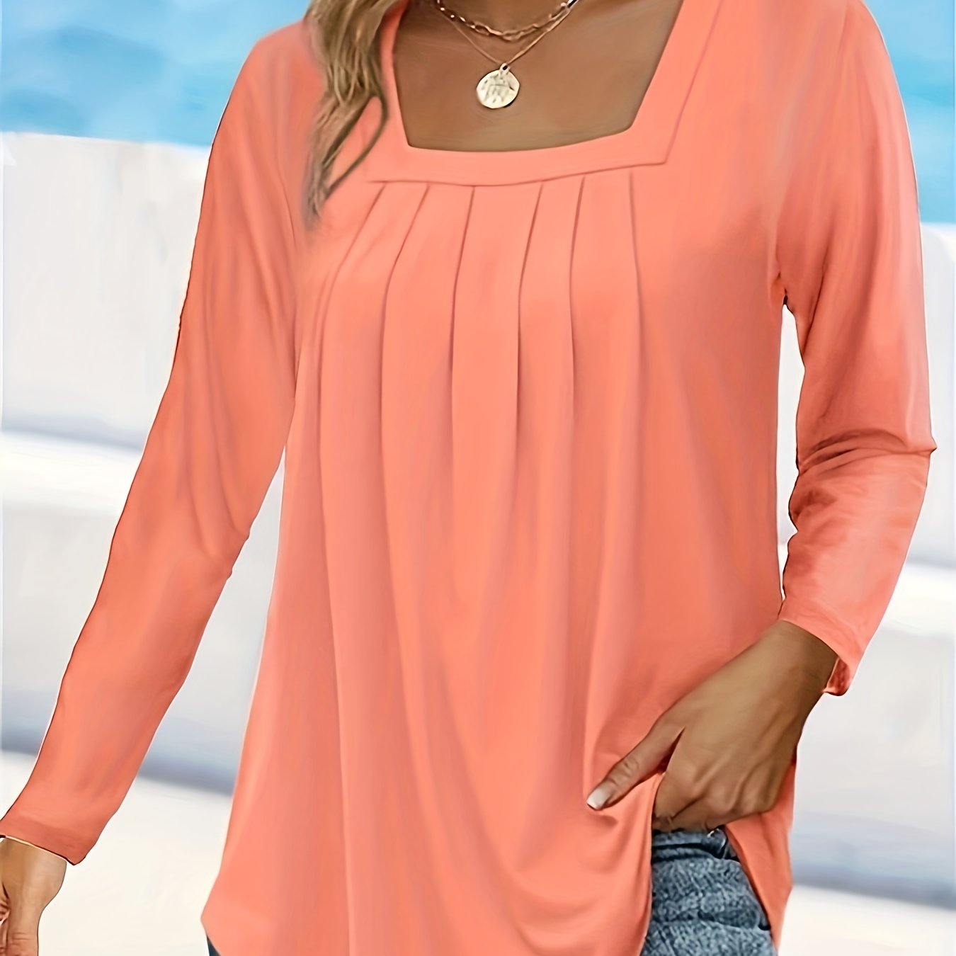 Cecilie™ | Langærmet bluse med firkantet hals