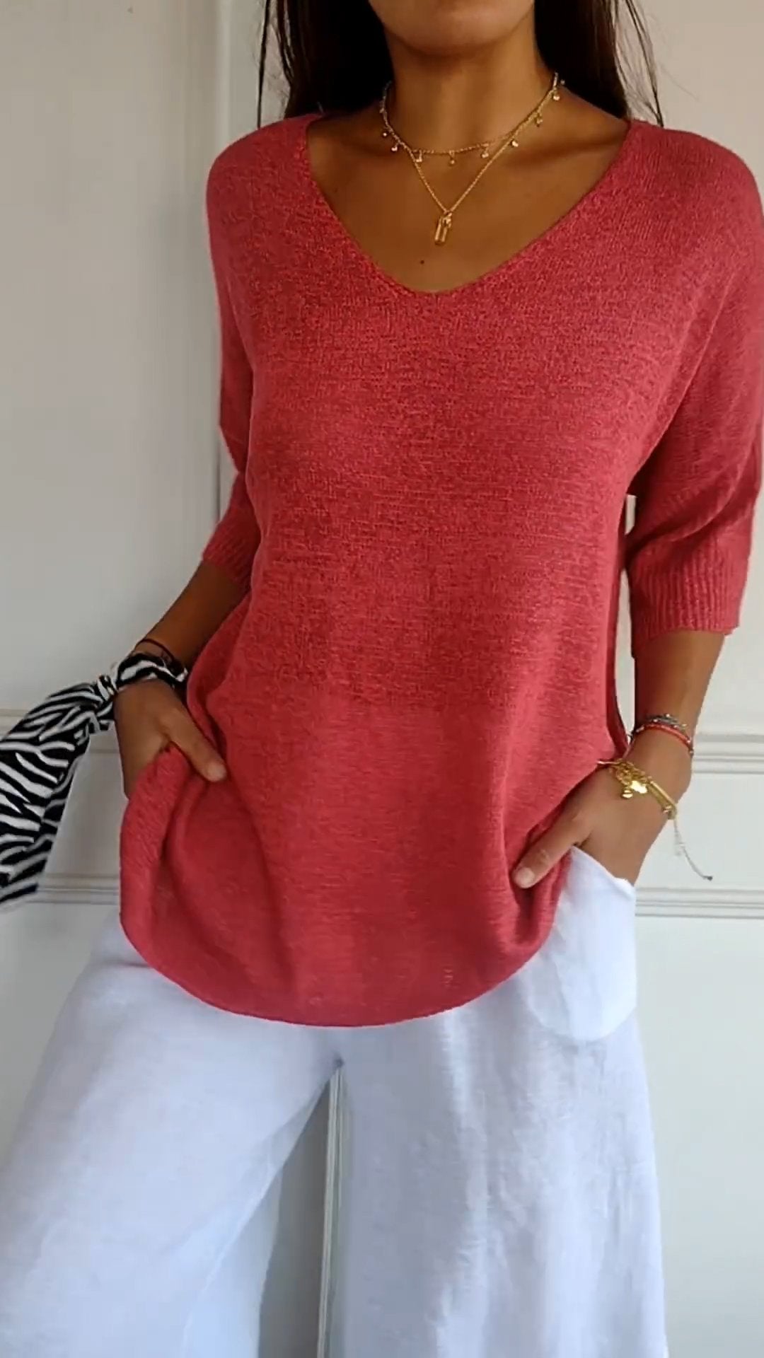 Mette™ | Strikket top med elegant V-udskæring